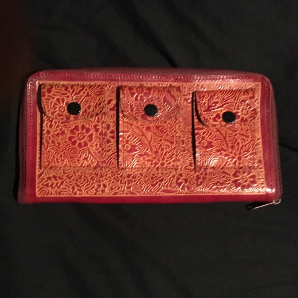 Red leather clutch